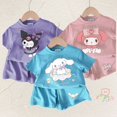 thumbnail image 1 of Conjunto de camiseta y pantalón corto con dibujos animados de Sanrio Kuromi para niños y niñas, de Cinnamoroll, bonito conjunto de 2 piezas de manga corta de verano para niños y niñas de My Melody, 1 of 3