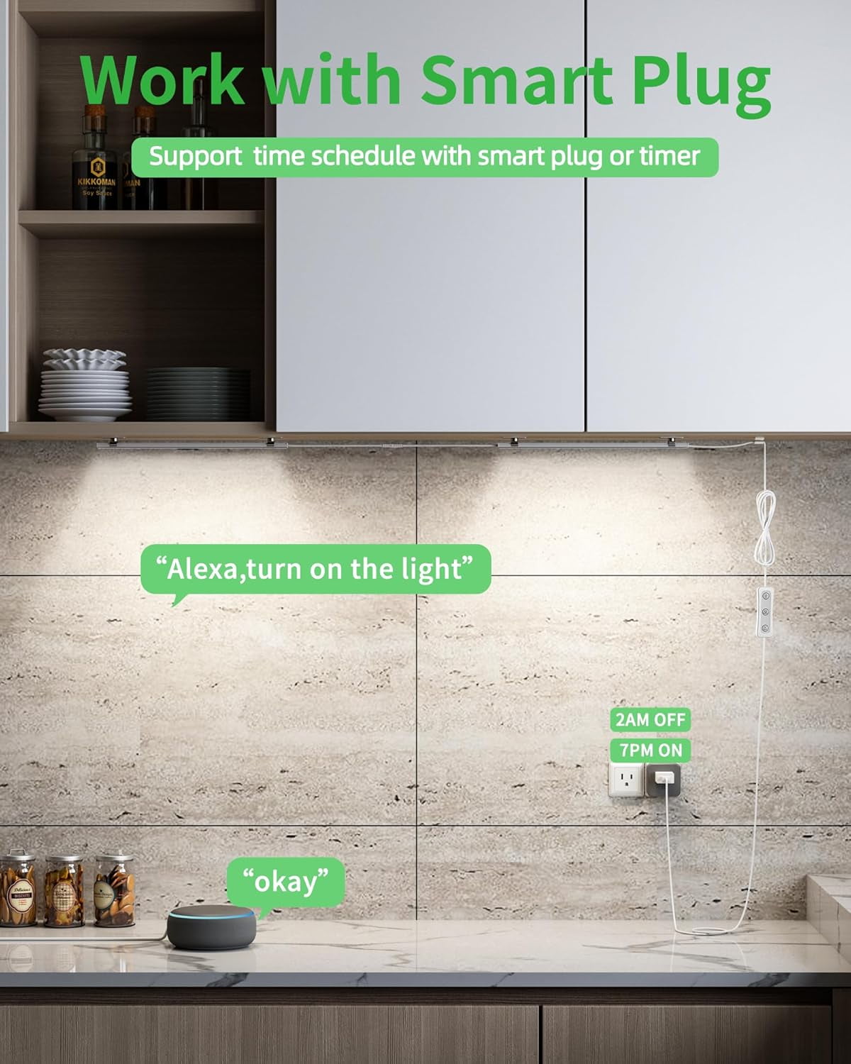 RGHJAR-Plug-in Under Cabinet Lighting, Dimmable Counter Lights for Kitchen, 2pcs 12 Inch, Cold White 6000K Linkable USB Led Closet Light, Wired Indoor Night Lights Bar for Desk, Sink,Workbench