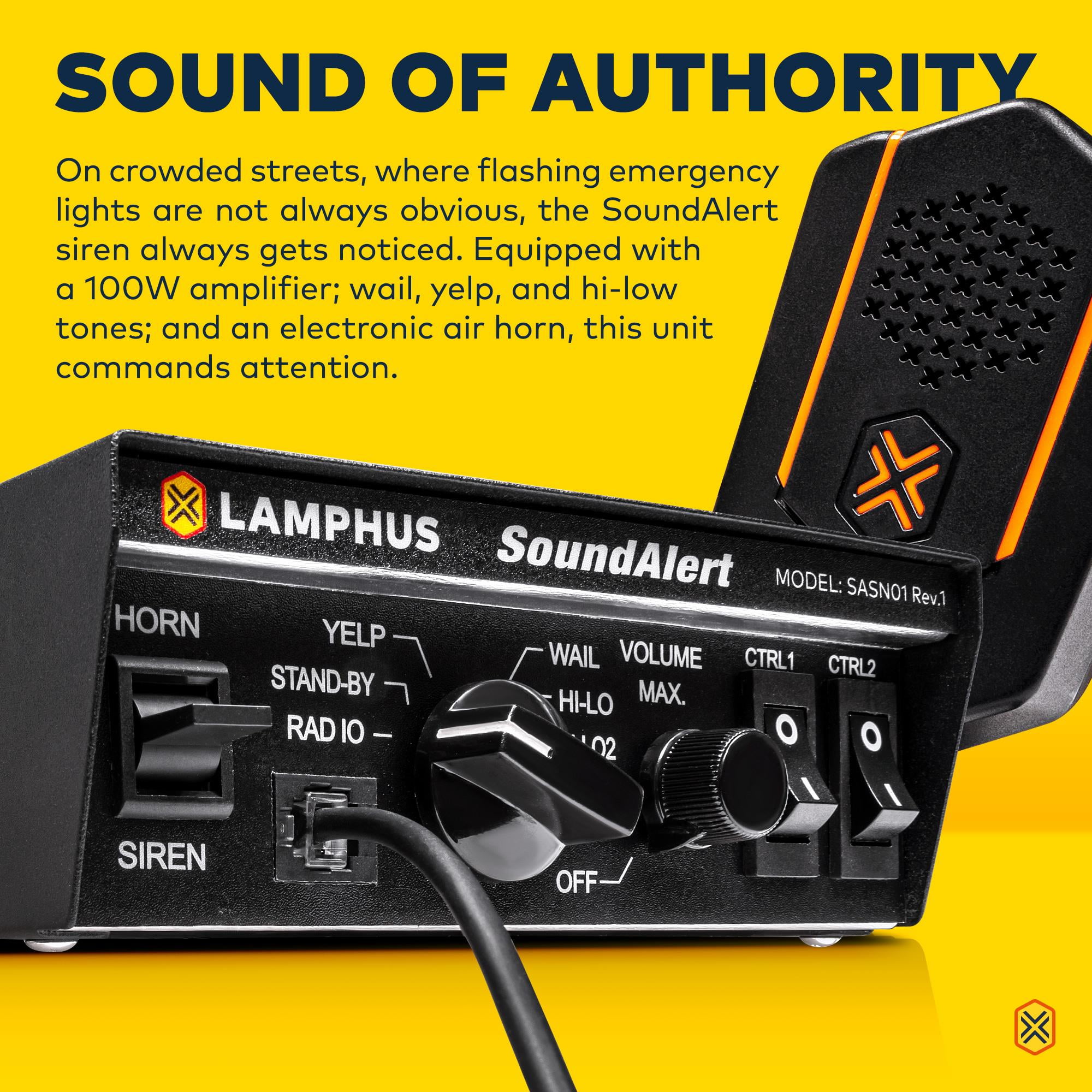 SoundAlert 100W Emergency Police Siren Kit [118-124dB Slim Speaker 