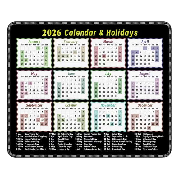 2026 Calendar Mouse Pad, 9.8 * 11.8 Inch Portable Size | Waterproof, Non-Slip, Smooth to Use, Comes with Full 2026 Holiday Logo | Mouse Pad for Work, Study, And Gaming