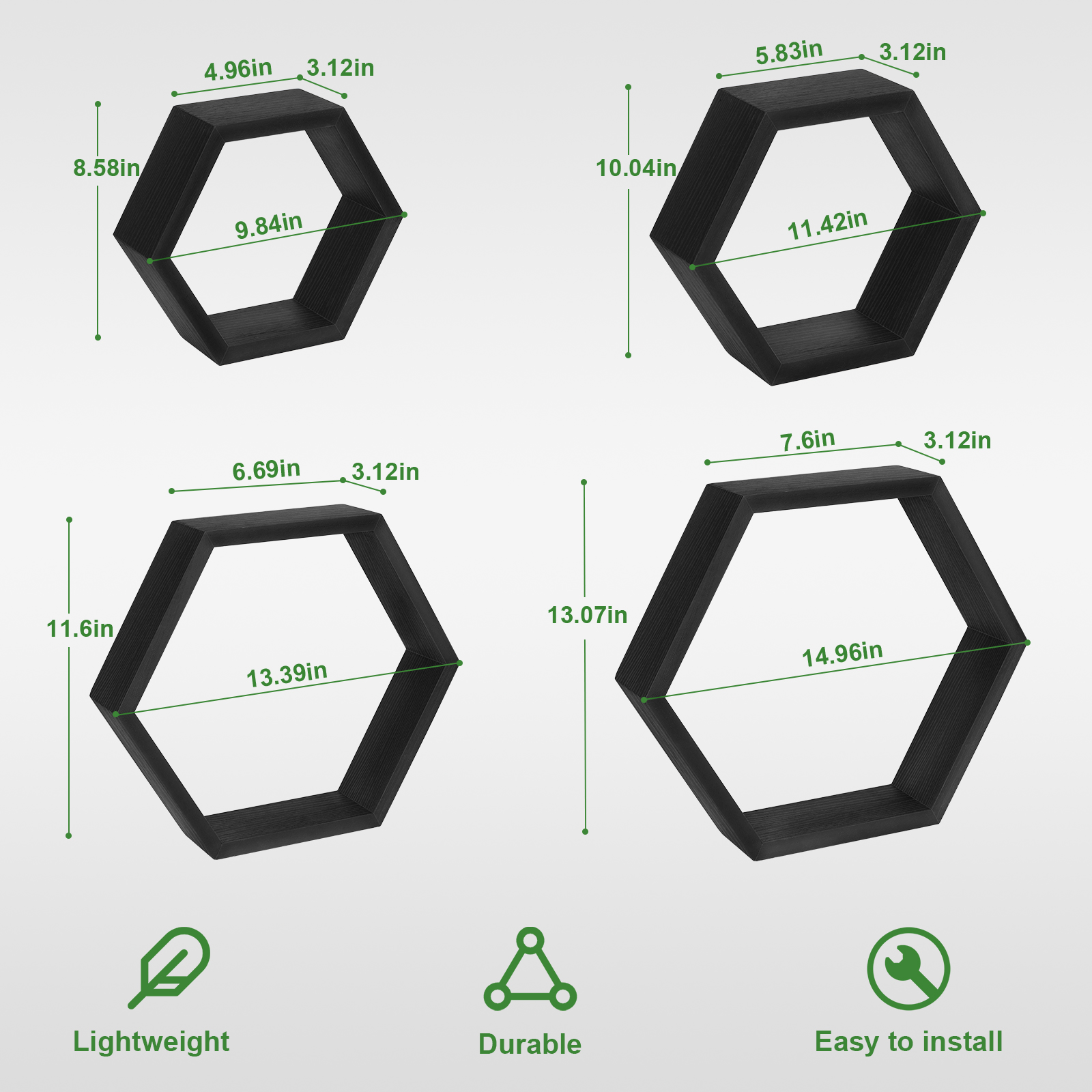 Hexagon Floating Shelves Set of 8 Honeycomb Shelves for Wall, Black