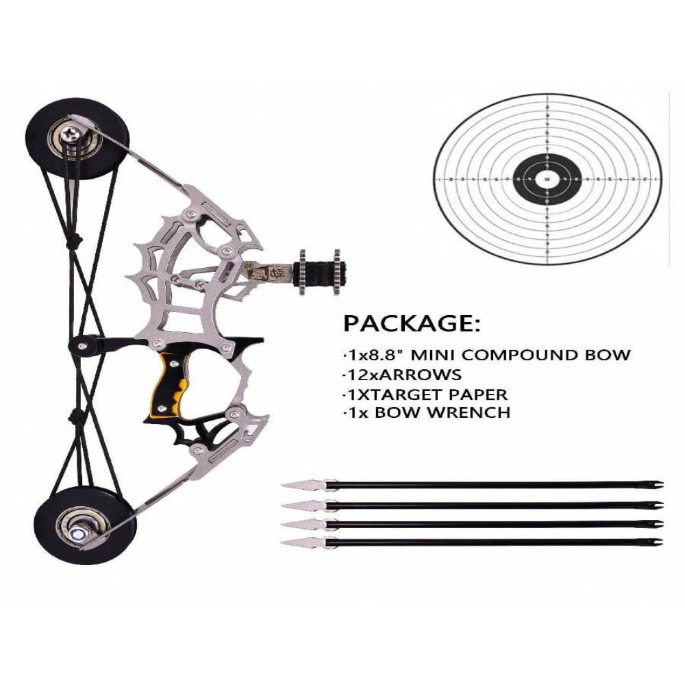 QUTETN 9.5 Inch Mini Compound Bow Stainless Steel Includes Arrows And Target Paper