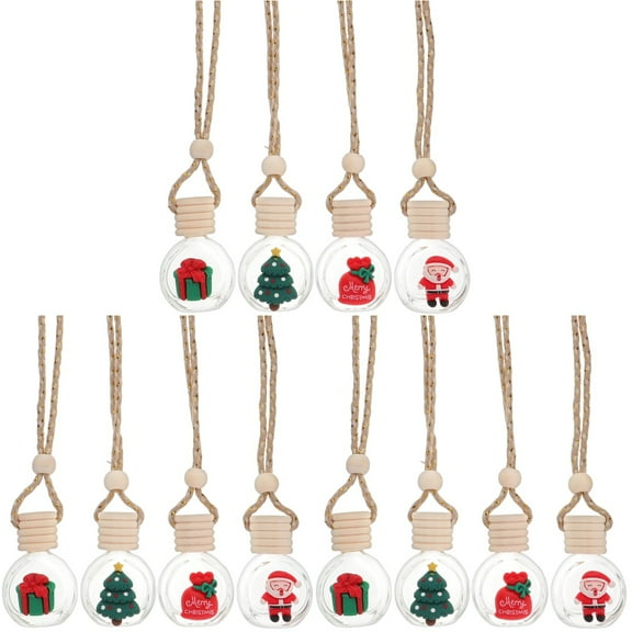Jiyike 12 PCS Christmas Car Air Fresheners Hanging Ornaments Empty Diffuser Bottles for Essential Oils