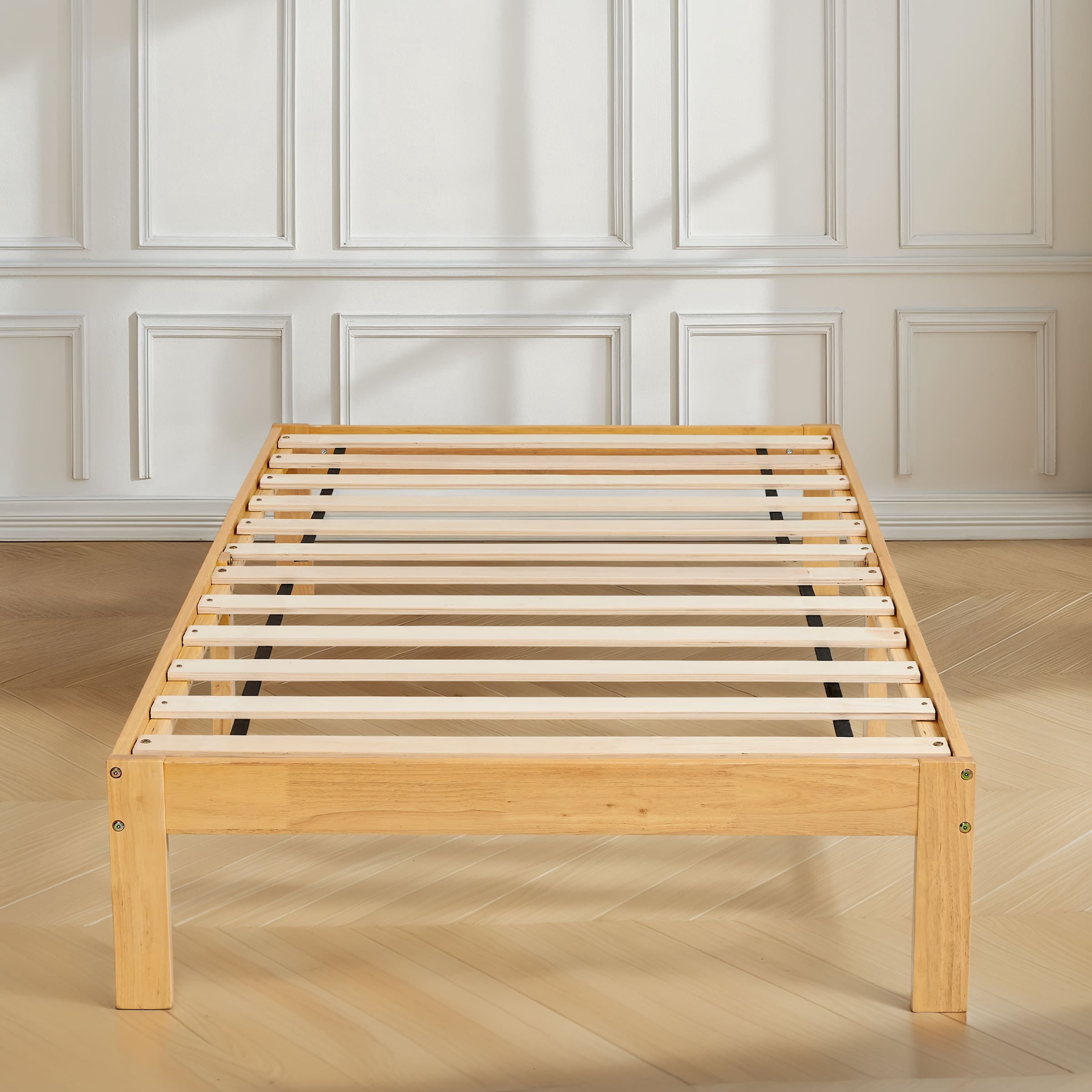 Subrtex 12" Solid Wood Platform Bed Frame with Wooden Slats, Natural Wood, Twin