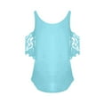thumbnail image 4 of LEEYNEER Women‘s Cold Shoulder Tops Summer Casual Short Sleeve Lace Loose Shirts Blouses Half Sleeve Neck Zipper Hollow Out Blouse Blue S, 4 of 6