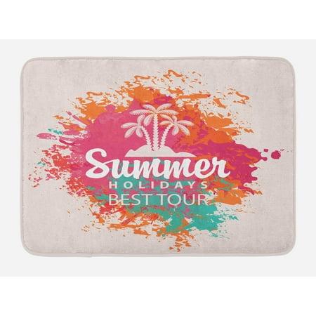 Quote Bath Mat, Summer Holidays Best Tour Lettering with Palm Tree Island Rainbow Colored Image Print, Non-Slip Plush Mat Bathroom Kitchen Laundry Room Decor, 29.5 X 17.5 Inches, Multicolor, (Best Of The Best Tours Palm Springs)