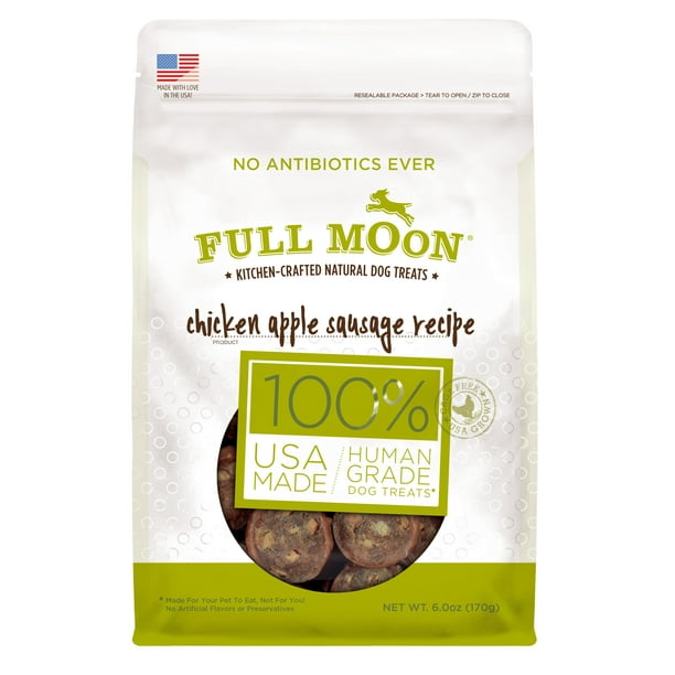 Full Moon All Natural Human Grade Dog Treats, Chicken Apple Sausage, 6