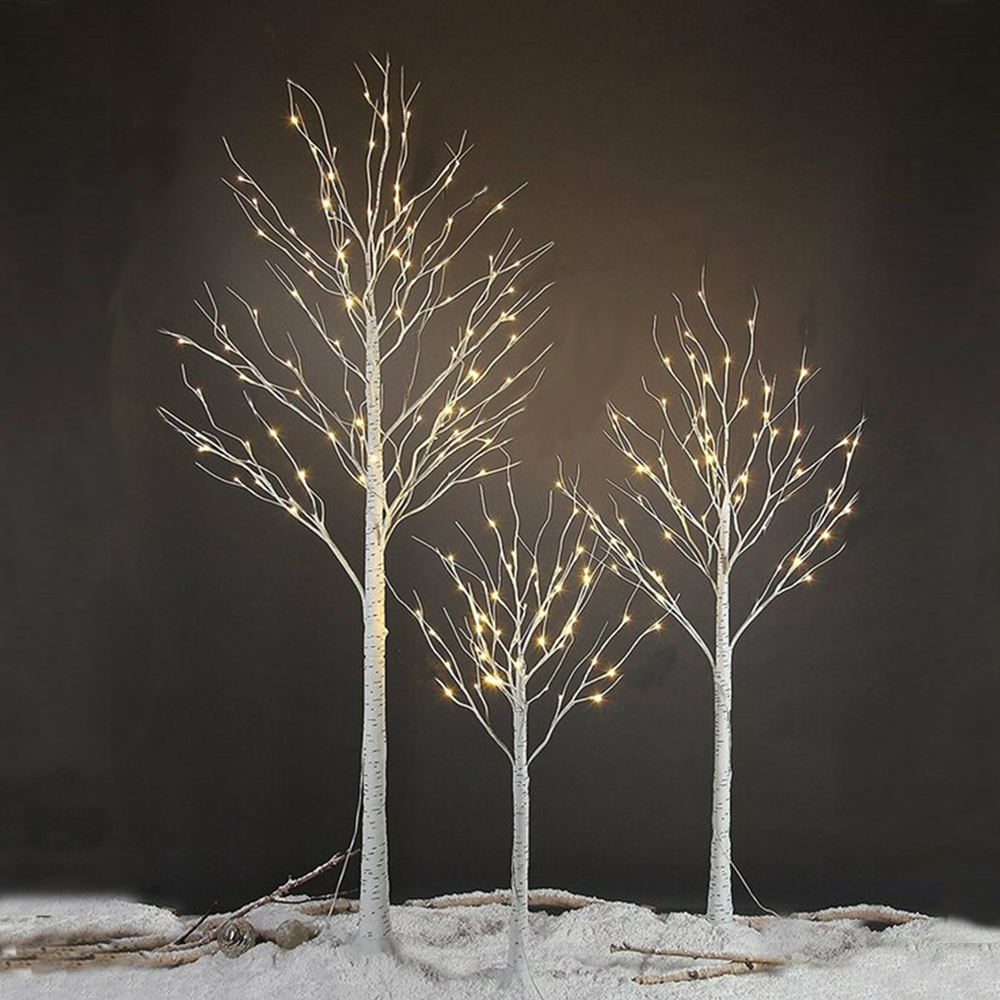 SEVENTH 4FT 5FT 6FT White Birch Tree Set, Christmas Trees with White Lights, Premium PVC Frame 
