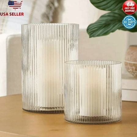 Medium Hurricane Heat Resistant 5" Clear Glass Ribbed Candle Holder New