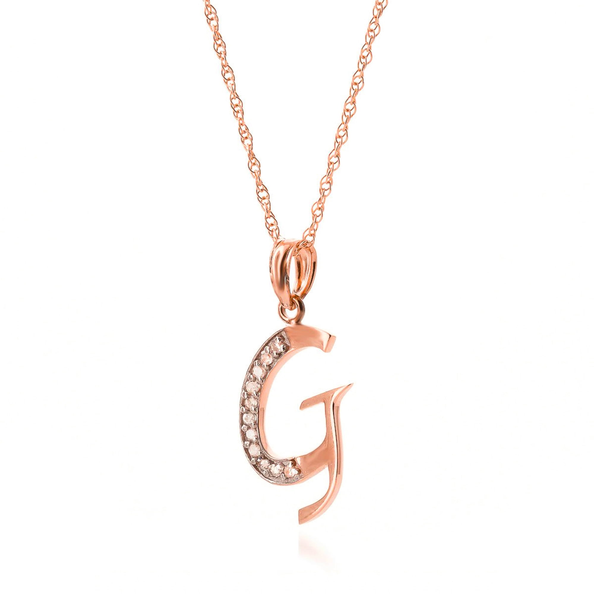 Galaxy Gold 14K Rose Gold Natural Diamonds Initial "G" Pendant Necklace - April Birthstone - Strength & Brilliance - 16" to 24" - Fine Jewelry for Women
