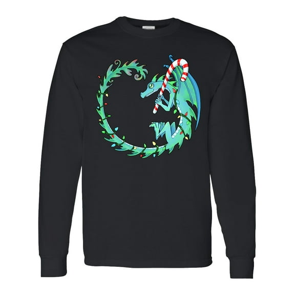 Inktastic Christmas Dragon with Candy Cane Long Sleeve T-Shirt