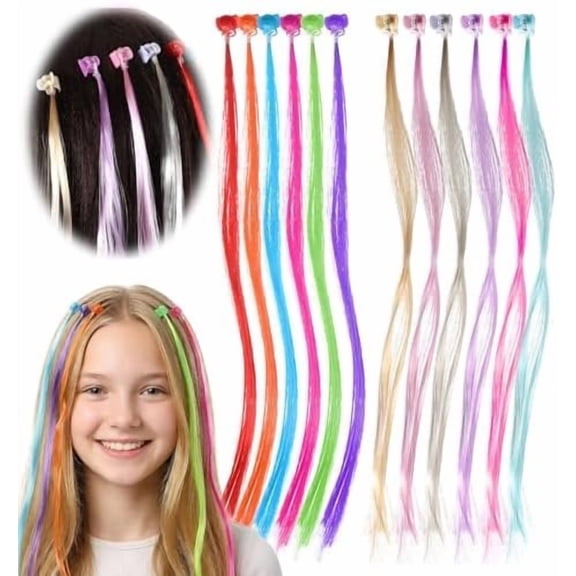 24 count Hair Extensions for Girls, Clip in Colored Hair Extensions , Rainbow & Macaron Colorful Hair Clips (12.2 Inch Long)