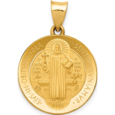 14K Yellow Gold Polished And Satin St Benedict Hollow Medal Pendant (27.4 X 19) Made In United States xr1241