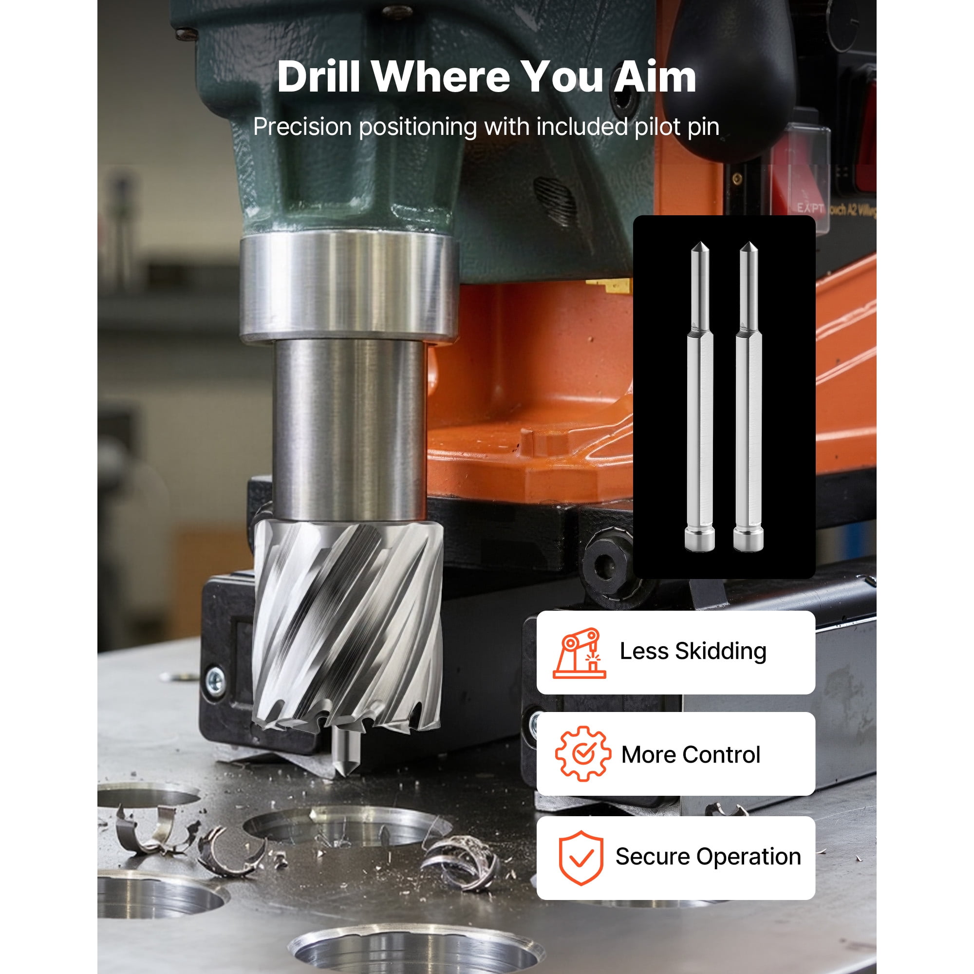 KFFKFF 16-Piece Annular Cutter Set, Weldon Shank Drill Bits Kit, 1" Depth, 7/16" to 1-3/8" Diameter, HSS, Includes 14 Cutters, 2 Pilot Pins, Plastic Case, Compatible with Magnetic Drills