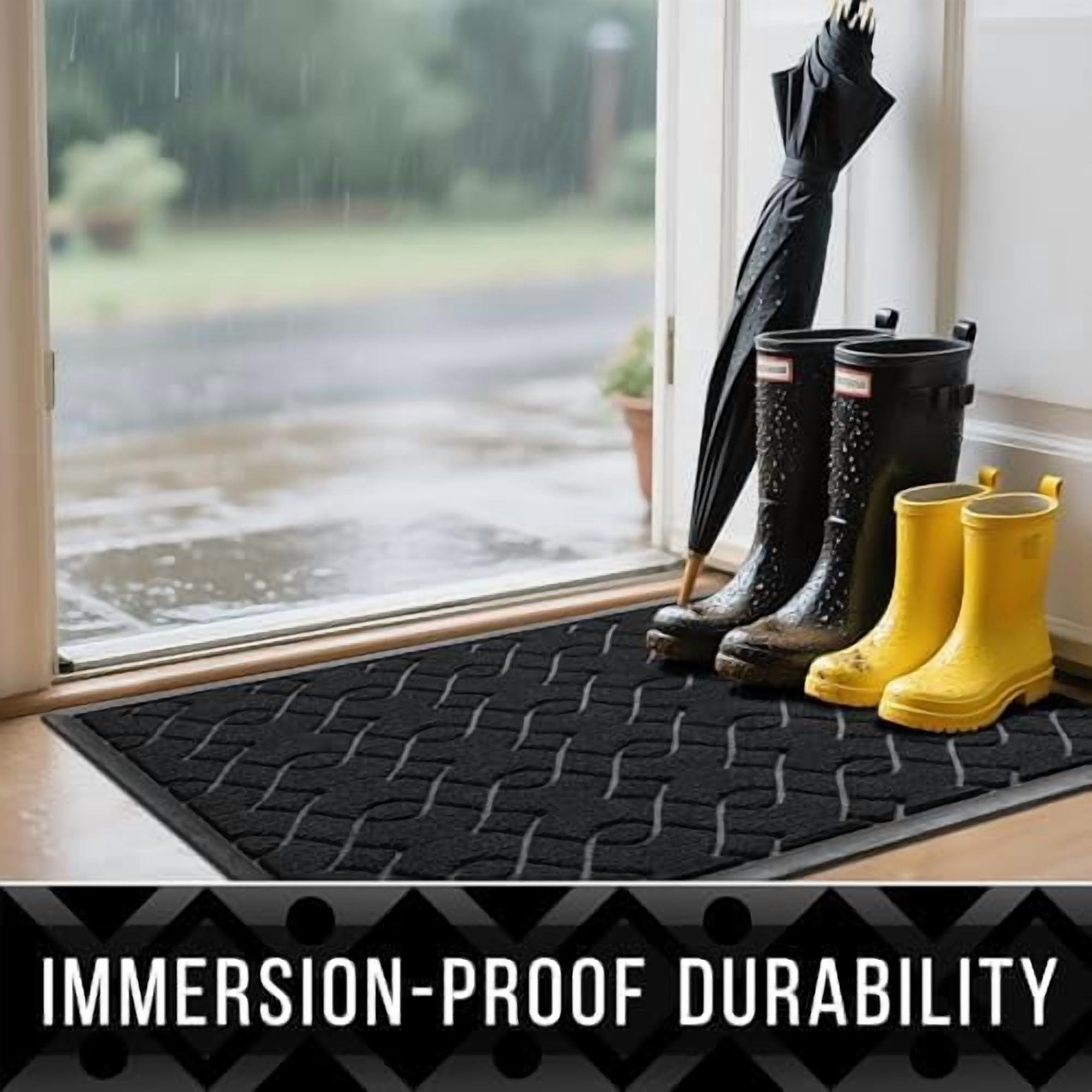 Outdoor Mats for Front Door 29.5x17, All-Season Waterproof Doormat Outdoor Entrance, Heavy Duty Non-Slip Outside Door Mat for Garage Patio Proch Entryway Indoor, Black