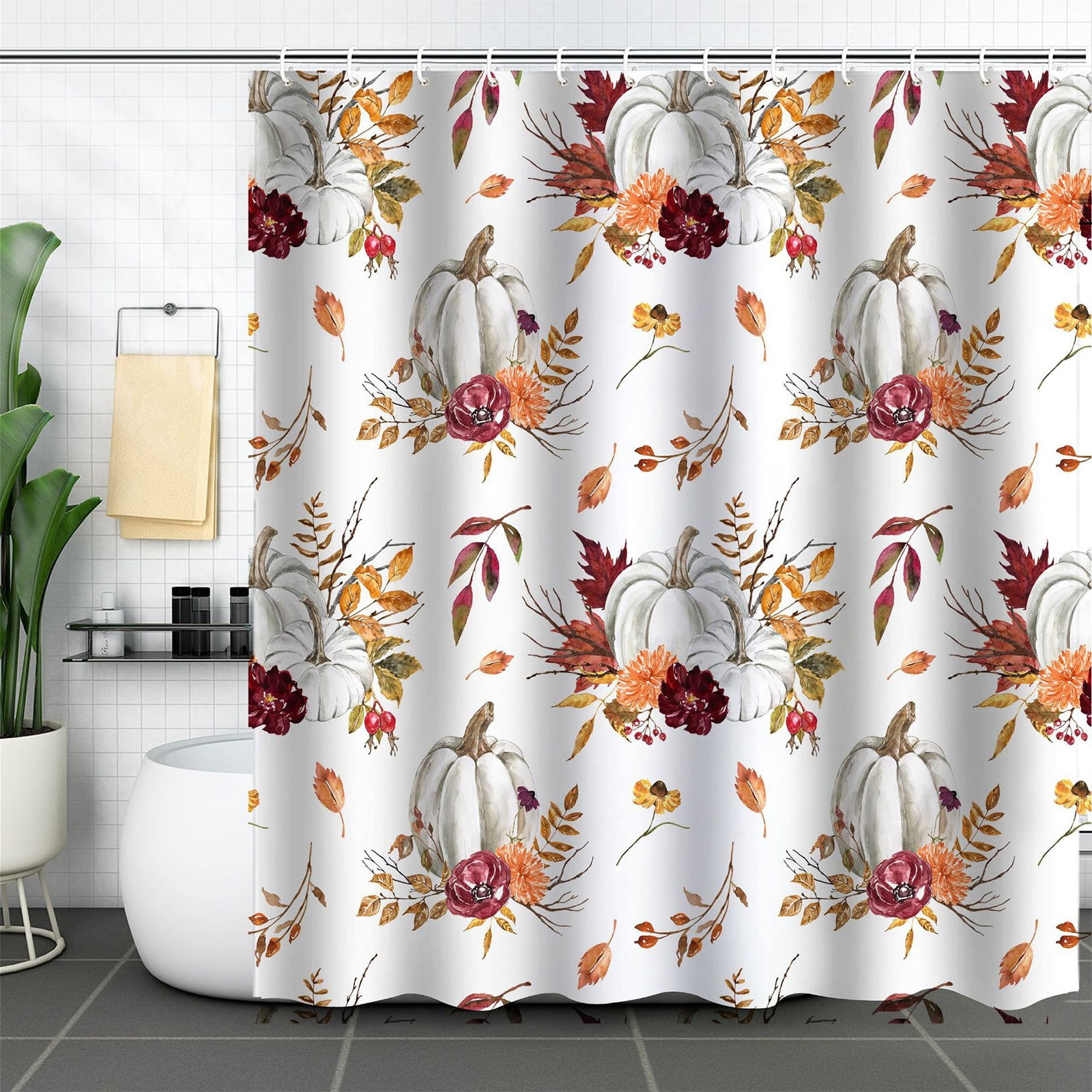 (Clearance) pdqouc Shower Curtain Colorful Bathroom Curtains,Floral Fabric Polyester Printed Waterproof Washable Modern Curtain Rustic Home White Shower Curtain for Spring Summer 70.8 x 70.8 Inch