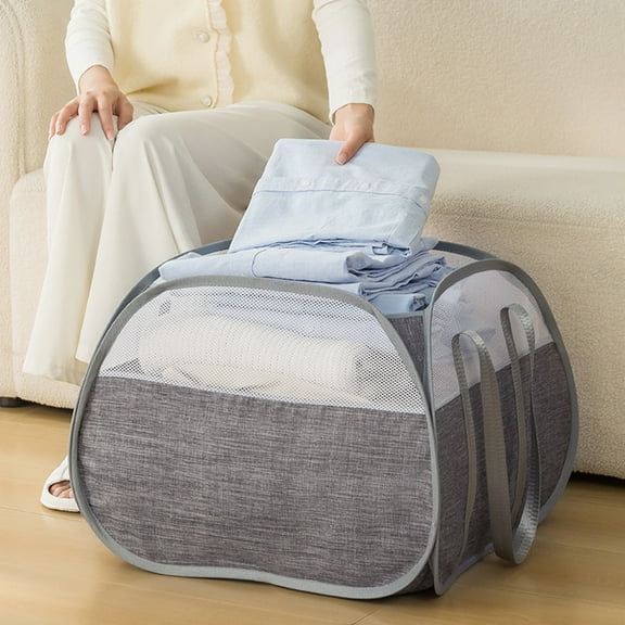 Vadktai Collapsible Laundry Basket, 90L Foldable Pop-up Laundry Hamper with Reinforced Handles, Tear Proof Mesh Dirty Clothes Hamper for Laundry