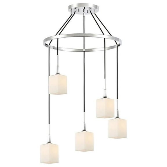Woodbridge Lighting Chelsea 5Lt Square Glass Chandelier in Chrome/Opal