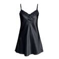 thumbnail image 5 of Women's Satin Mini Chemise Nightgown Spaghetti Strap Lace V Neck Soft Loose Fitting Summer Night Sleep Dress Black One Size, 5 of 7
