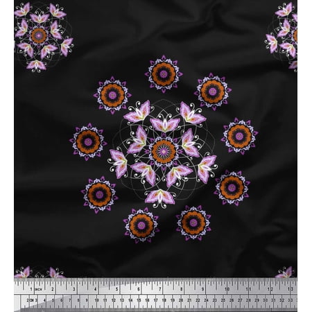 Soimoi Poly Georgette Fabric Floral & Mandala Decorative Decor Fabric Printed Yard 52 Inch Wide