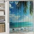 thumbnail image 6 of Orinice  Ocean Shower Curtain, Palms Tropical Island Summer Beach Foamy Sea Water Maldives Idyllic Photography, Cloth Fabric Bathroom Decor Set with Hooks,  60x72, 6 of 7