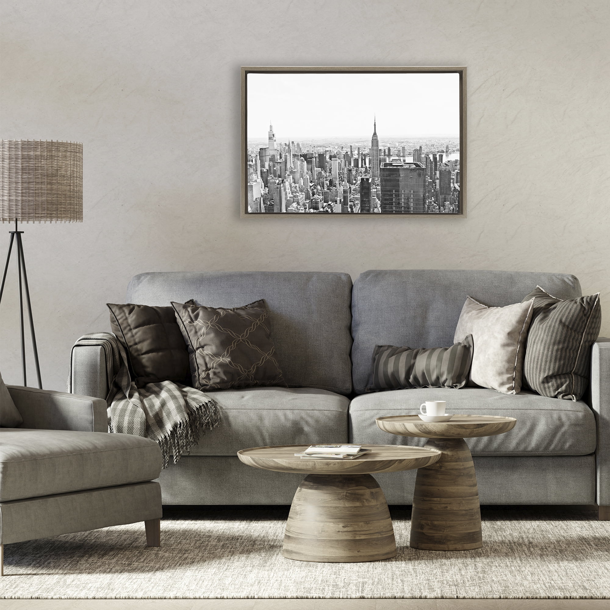 Stupell Industries New York City Scape View Brown Framed Floater Canvas Wall Art, design by Kali Wilson