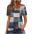 thumbnail image 2 of Maqroz Button Down Shirts for Women Floral Print Slit Square Neck Short Sleeve Blouse Casual Flowy Tunic Tops 2026 Summer Vacation Clothes Navy L, 2 of 7