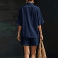 thumbnail image 5 of Cagogo Women Plus Size 2 Piece Set V Neck 3/4 Sleeve Shirt Shorts Casual Solid Loose Travel Outfits Lounge Tracksuits Summer Cruise Clothes Matching Lounge Sets, Navy 3XL, 5 of 8