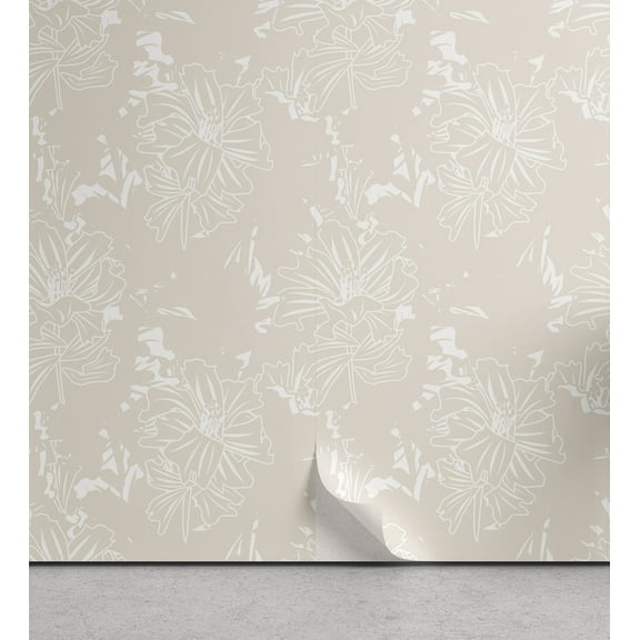 Ambesonne Floral Peel & Stick Wallpaper for Home, Neutral Wildflowers Pattern, 13"x36", Grey Yellow White