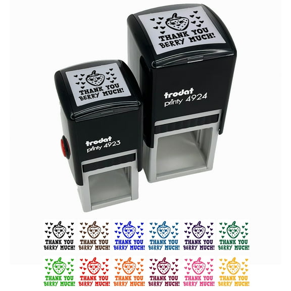 Thank You Very Berry Much Kawaii Strawberry Hearts Self-Inking Rubber Stamp Ink Stamper - Black Ink - Small 1 Inch