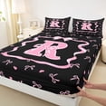 thumbnail image 4 of Erosebridal Kid Monogrammed R Queen Sheet Sets, Princess Bowknot Bed Set, Black Pink, 4-Piece, 4 of 5