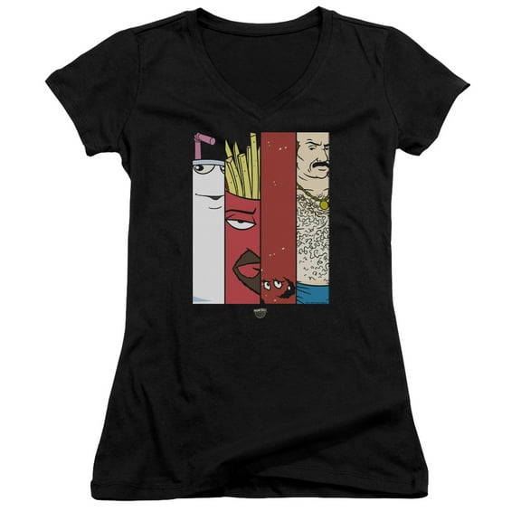 Aqua Teen Hunger Force Group Tiles Junior Women's T-Shirt V-Neck Black