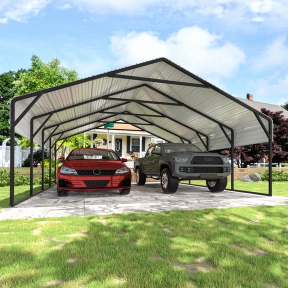 VEIKOUS 20' x 20' Metal Carport for 2 Cars, Outdoor Galvanized Metal Heavy Duty Storage Garage with Weatherproof Roof for Backyard, Patio