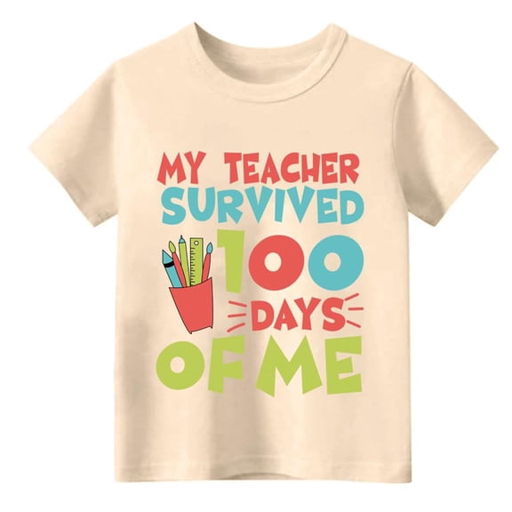 Girls T Shirts Letter Print Crew Neck Short Sleeve Tee for Daily Wear Girls' Tops Tees Blouses Beige 3 Years-4 Years