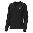thumbnail image 2 of Women's Antigua Heather Black New Orleans Saints Varsity Tri-Blend V-Neck Long Sleeve T-Shirt, 2 of 3