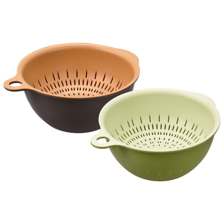 Kitchen Strainer Colander Bowl Set  2 Pcs Small Double Layer Drain Basket Brown  Green