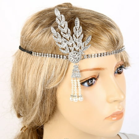 Women Vintage Headband Handmade Bead Rhinestone Headwear 1920's Hair Cap Bride Bridal Dress Accessories Silver