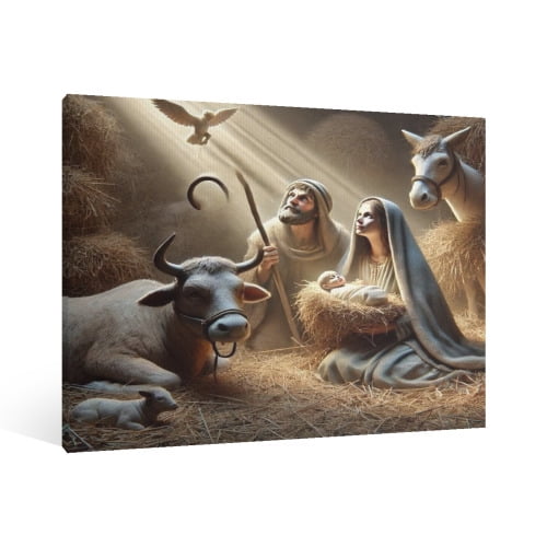 Vintage Jesus Nativity Scene Canvas Wall Art Paint Framed , Christian Watercolor Jesus Wall Art Decor,Christmas Wall Religious Artwork for Home Living Room,Bedroom Wall Decor