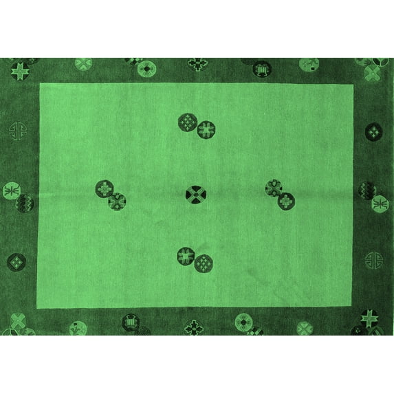Ahgly Company Indoor Rectangle Abstract Emerald Green Modern Area Rugs, 7' x 10'