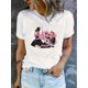 thumbnail image 1 of Camiseta De Verano Con Cuello Redondo Para Mujer, Camisetas De Verano Para Ir De Compras En La PlayaCartoon Figure & Floral Print Short Sleeve Crew Neck T-shirt, Casual Sports Short Sleeve Crew Neck, 1 of 6
