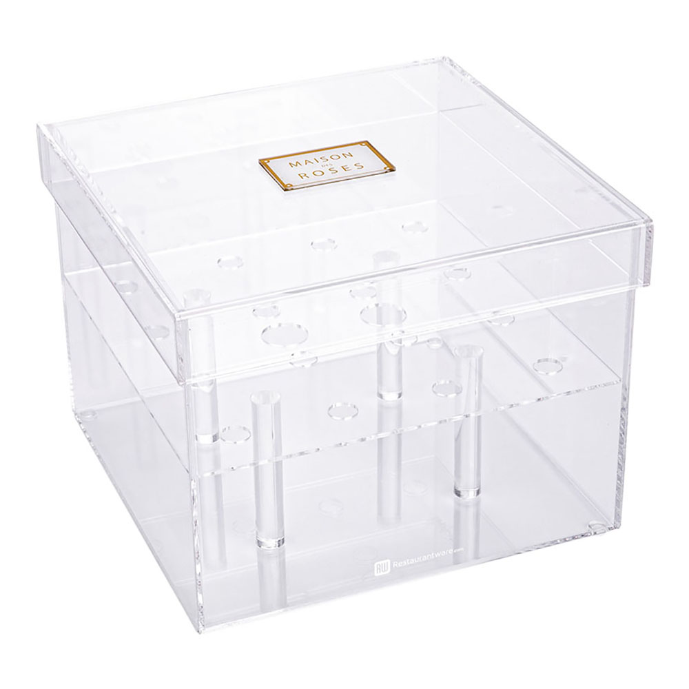Clear Tek Clear Acrylic Square Flower Box Vase 16 holes, with Lid 8