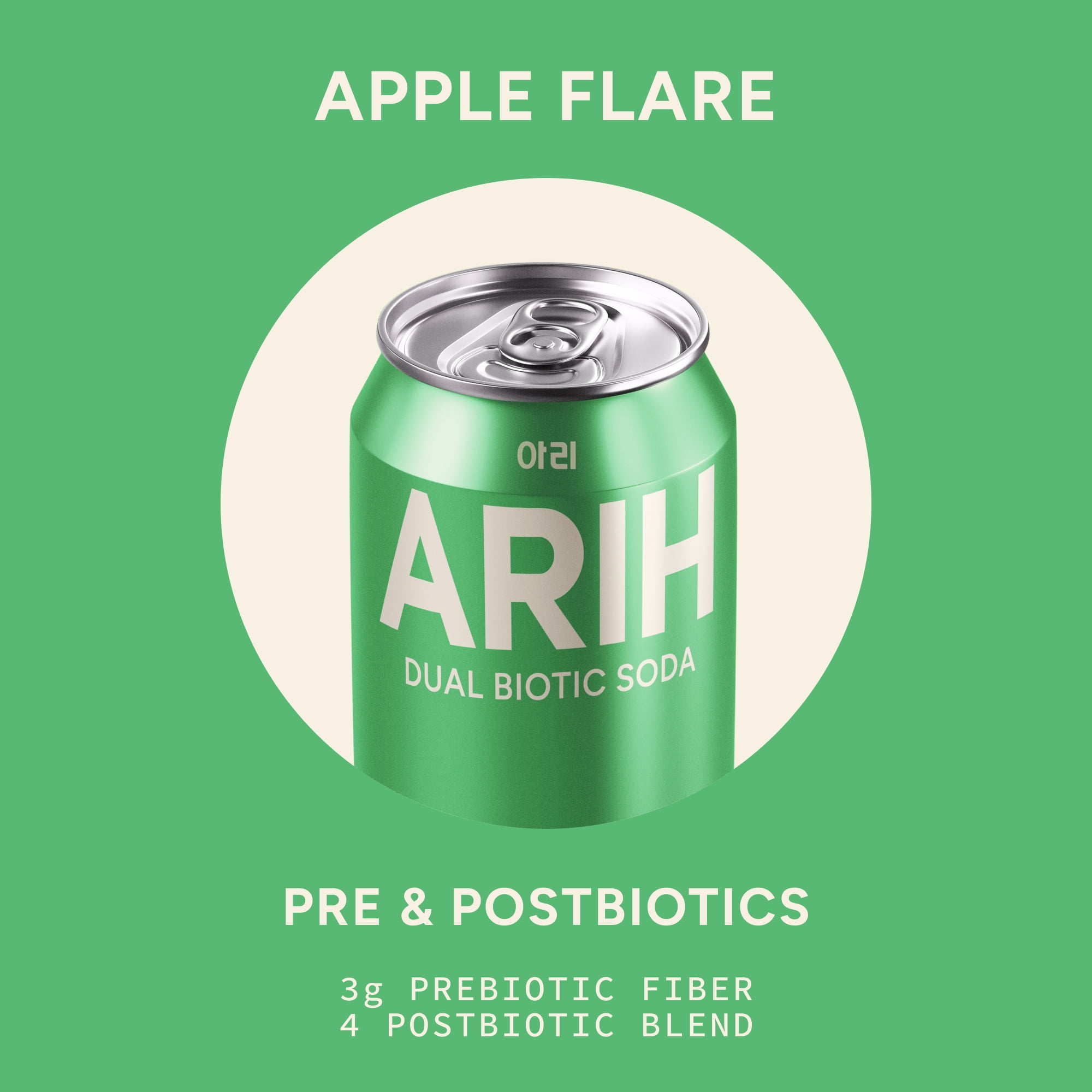 ARIH Dual Biotic Soda, Functional Prebiotic and Postbiotic Soda, Low Sugar, Apple Flare, 12 fl oz, 4 Pack