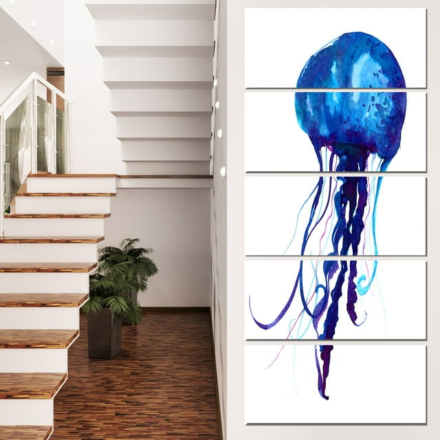 Dark Blue Jellyfish Watercolor - Animal Canvas Art Print