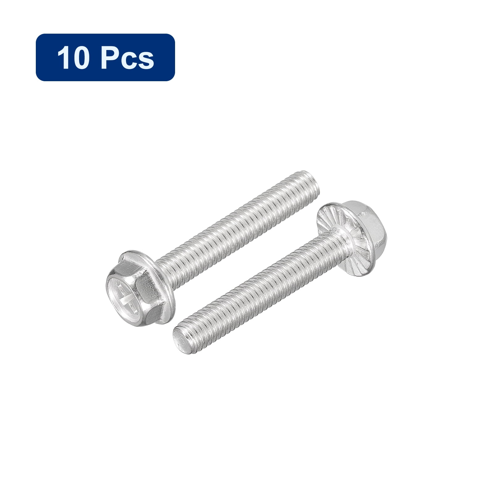 Uxcell 10-Pack M6 X 35mm Hex Serrated Flange Bolts – 304 Stainless Steel Screws With Built-in Washer, Silver Finish For DIY And Machine Assembly