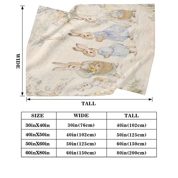 Vintage Storybook Rabbit Family Flannel Throw Blanket - Soft Cozy Watercolor Garden Bunny Blanket for Nursery & Living Room