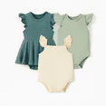 thumbnail image 1 of PatPat Bamboo Baby Girl Solid Color 3-Piece Rompers Set, 1 of 4