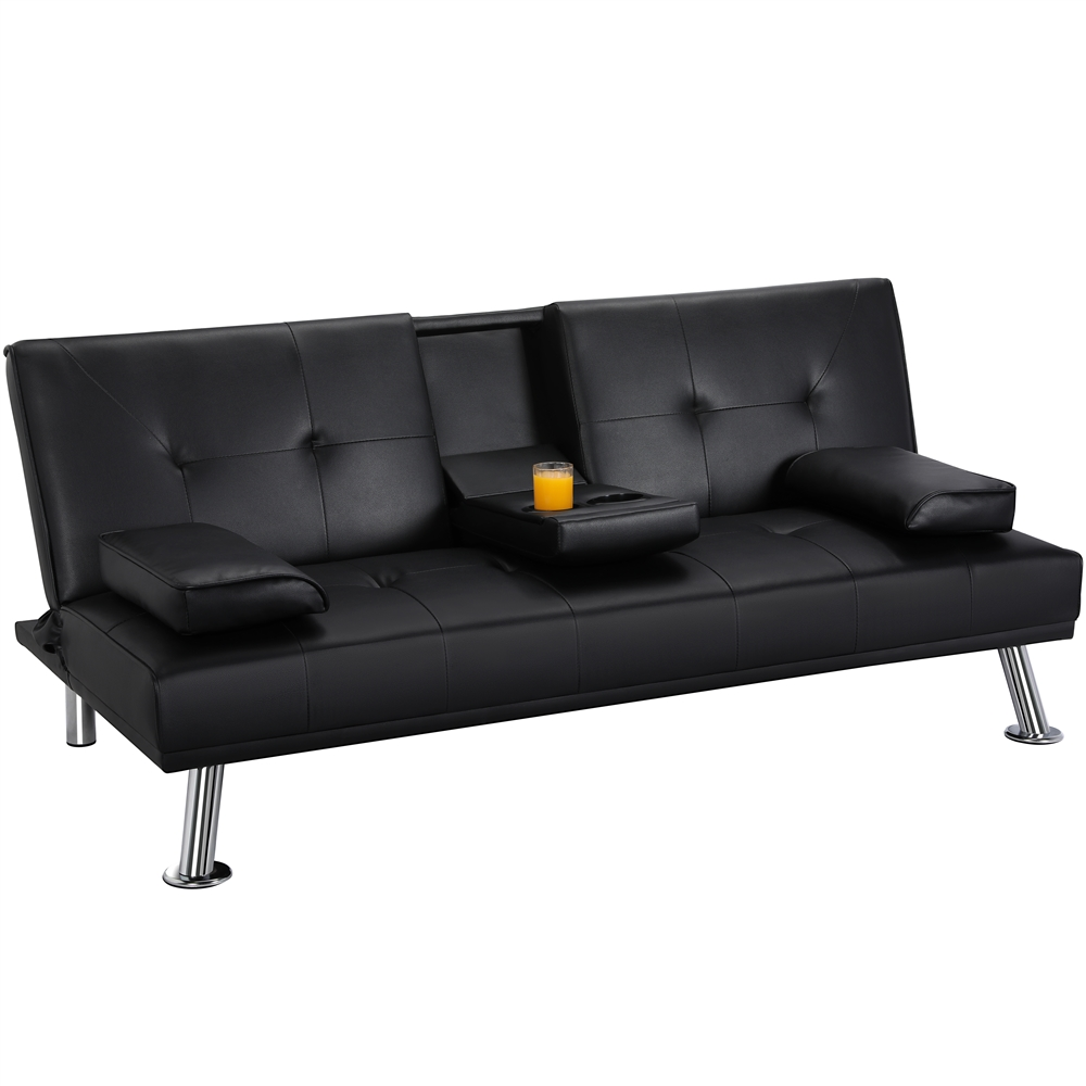 Renwick Modern Faux Leather Futon, Black photo 8