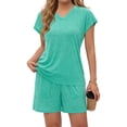 thumbnail image 3 of MOSHU Womens Pajamas Sets V Neck Tops and Drawstring Shorts Sets with Pockets Two Piece Lounge Sets Oufits, 3 of 12