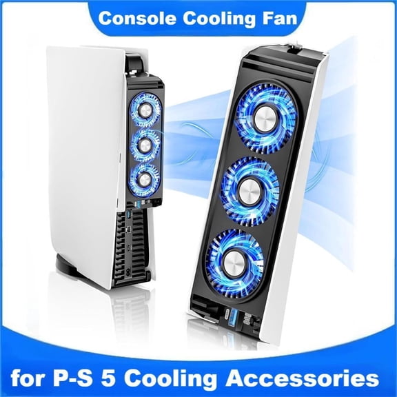 Cooling Fan with LED Light for Ps 5, Quiet and Efficient Cooling System for Ps 5 Cooler, 2 Fan Speeds,USB 3.0 Port Compatible with Digital & Discs Edition