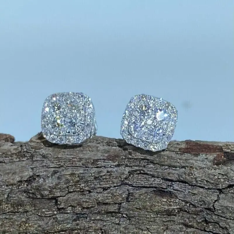 3Ct Round Cut Lab Created Diamond Men Cluster Stud Earring 14K White Gold Plated